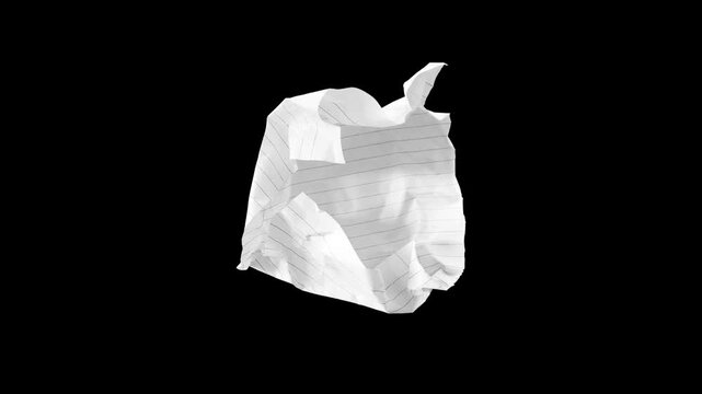 Crumpled note paper unfold movement stop motion on black backgrounds