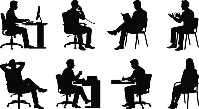 Business people silhouette vector collection of office workers sitting at desks