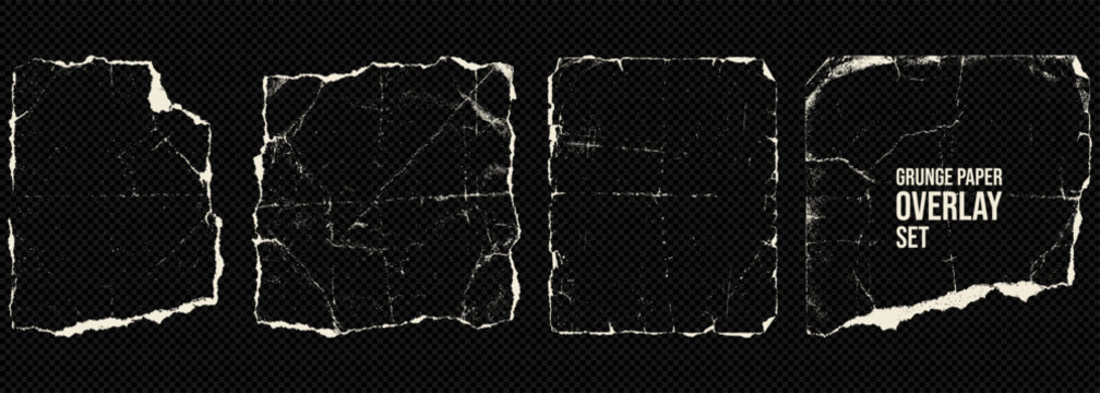 Torn vintage paper overlay with rugged edges, deep folds, scratches and distressed texture. Transparent grunge frame for posters, album covers, branding, and creative mockup layouts.