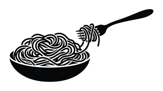 spaghetti in bowl with fork silhouette food pasta noodles meal dinner lunch