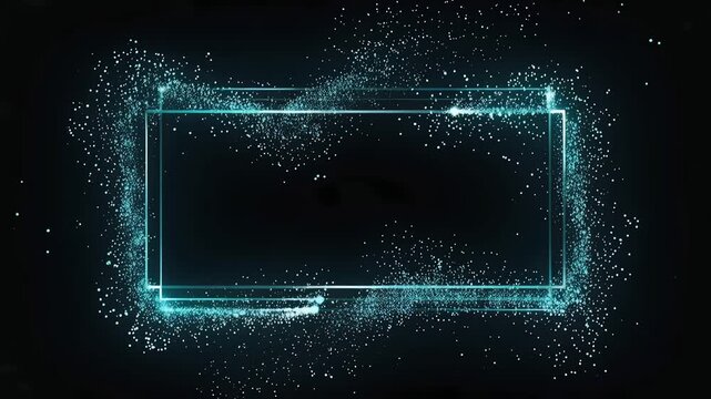 Minimal rectangular frame made of tiny glowing particles