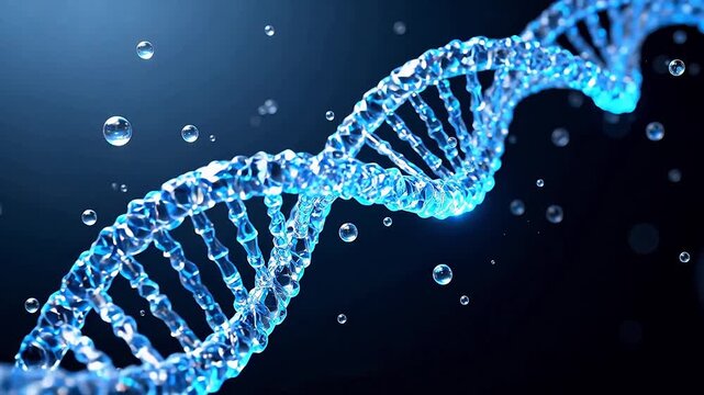 Blue DNA double helix with bubbles