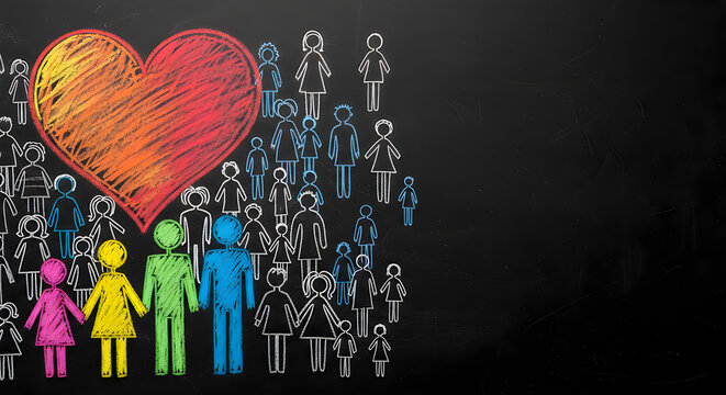 Silhouette of Diverse Group Holding Large Glowing Heart Shape Against Dark Background