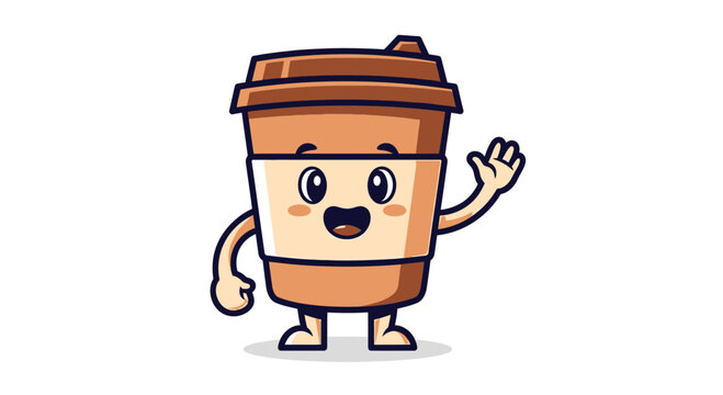 Happy cartoon coffee cup waving and smiling