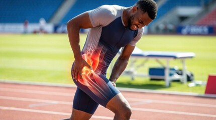 Fototapeta premium Athlete experiencing hip pain during track practice session