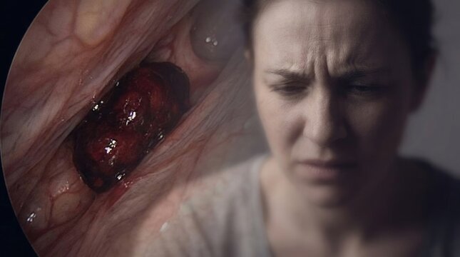 Internal circulatory anguish: blood vessel, human suffer, crimson obstruction, female patient, serious distress, health burden, vital threaten, body system.