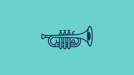 Minimalist Trumpet Icon on Teal Background - Music Instrument Illustration © nikmah