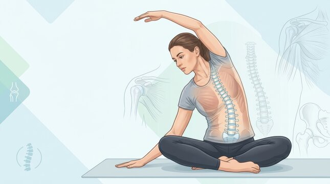 Yoga pose illustration highlighting spinal alignment and stretching techniques