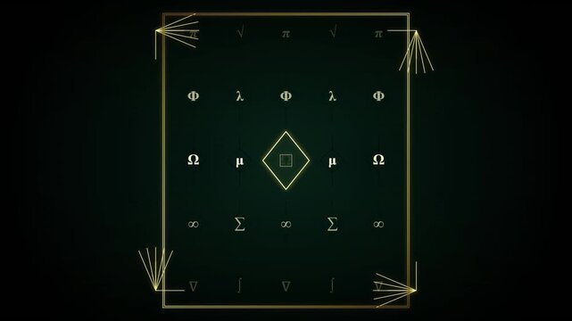 Gold Greek Letters and Mathematical Symbols on Dark Green Background