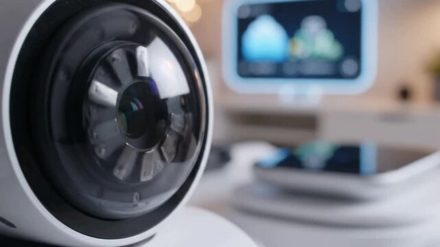 Smart Home Security Camera in Modern Living Room.