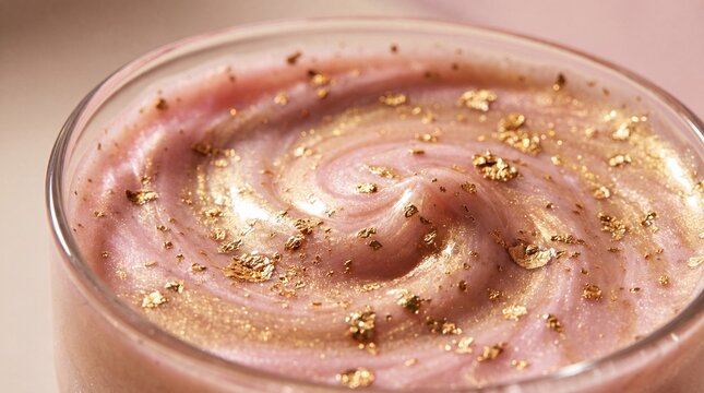 Extreme macro photography of luxurious cosmetic liquid texture with gold dust flakes