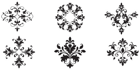 Set of six damask elegant floral elements for design vector. © md