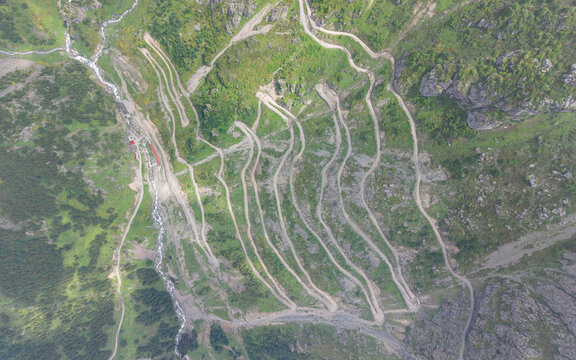 Aerial View of Derebasi Hairpin Bends in Bayburt and Soganli Pass in Gumushane Turkey Featuring Extreme Mountain Roads in the Black Sea Highlands