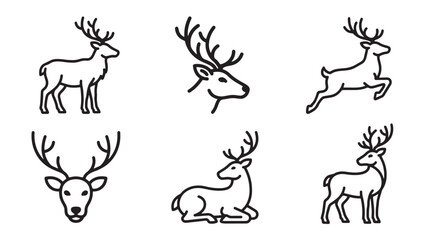 Fototapeta premium Collection of hand-drawn deer icons and silhouettes with wildlife illustration collection standing portrait monochrome minimalist creature majestic animalia cervidae graceful
