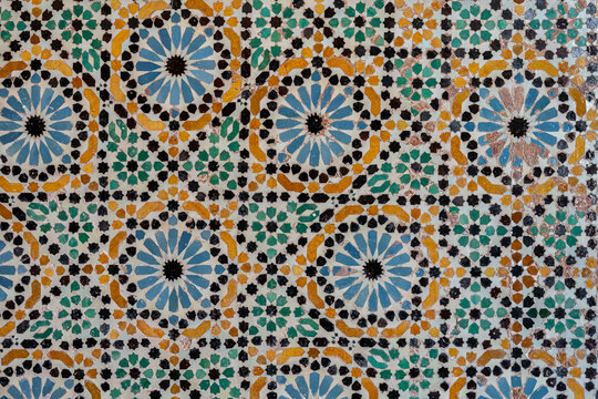 Morocco - Tangier - Dar el-Makhzen - Polychrome Zellige Tilework Close-up