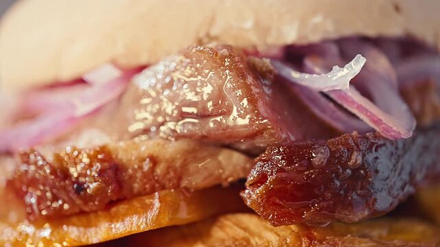Traditional Peruvian Pan con Chicharron Pork Sandwich with Sweet Potato
