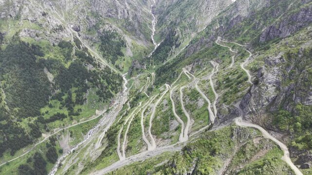 Cinematic Drone Footage of Derebasi Hairpin Roads in Bayburt and Soganli Pass in Gumushane Turkey Among Extreme Mountain Landscapes and Deep Valleys