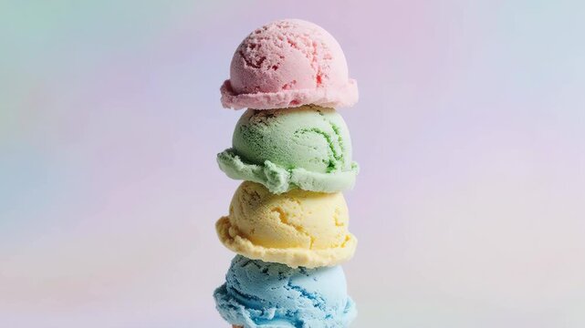  scoops of ice cream stacked one by one on cone