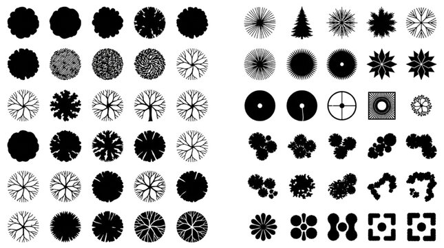 Tree Canopy Top View CAD Symbols Circular Foliage Pattern Plan Library Set
