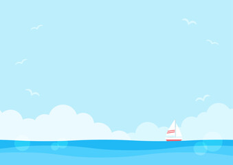 Naklejka premium 夏の海と青空とヨットの風景
