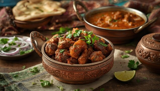 Kaleji masala, a favored non-veg dish from India and Pakistan, served dry or with curry in a bowl, karahi, or plate.
