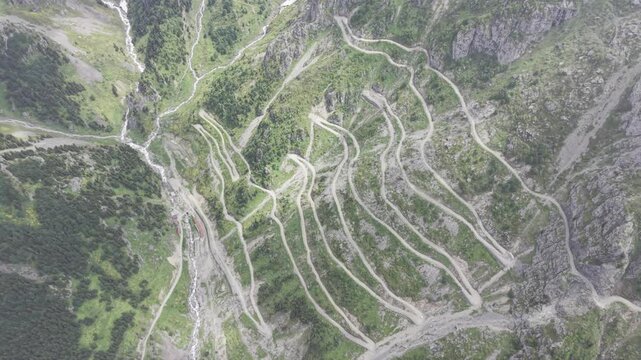 Cinematic Drone Footage of Derebasi Hairpin Roads in Bayburt and Soganli Pass in Gumushane Turkey Among Extreme Mountain Landscapes and Deep Valleys