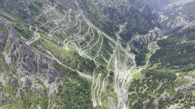 Cinematic Drone Footage of Derebasi Hairpin Roads in Bayburt and Soganli Pass in Gumushane Turkey Among Extreme Mountain Landscapes and Deep Valleys