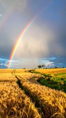 Obraz premium Rainbow Over Wheat Field.