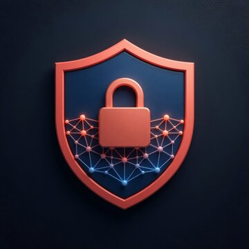 Cybersecurity shield protecting digital network data, ensuring privacy and online security with a padlock symbol