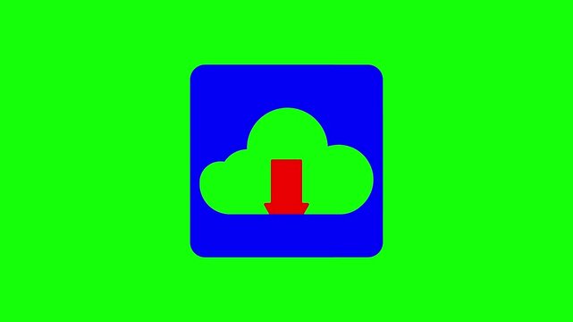 Cloud download sign arrow icon animation on transparent background, cloud storage syncing continuous with down loop arrow.