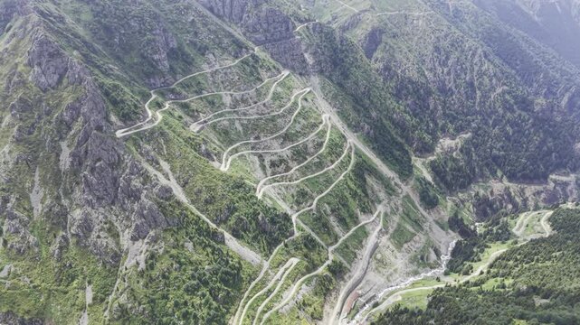 Cinematic Drone Footage of Derebasi Hairpin Roads in Bayburt and Soganli Pass in Gumushane Turkey Among Extreme Mountain Landscapes and Deep Valleys