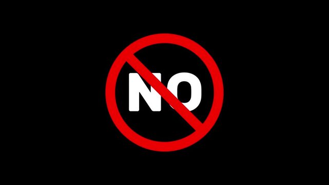 Red NO Symbol Prohibition Sign Animation Isolated on Transparent Background, stop or no entry forbidden red circle animation, Warning, prohibited or ban icon animation. No Symbol animation in 4k. 