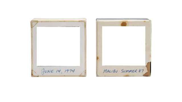 Two old vintage film slides isolated on transparent background