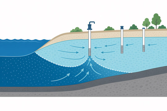 Saltwater intrusion coastal aquifer illustration