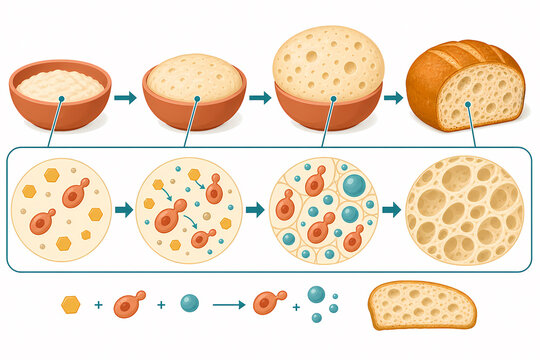 Yeast fermentation bread dough illustration