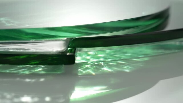 Focus on green glass textures in bright light at an art studio during daytime