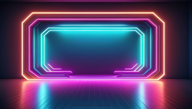 empty roomnabstract neon light fluorescent neon lights glow studio background for product presentation