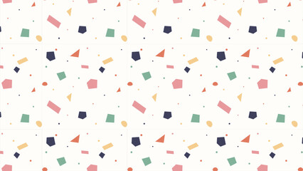 Colorful Geometric Abstract Shapes Minimalist Memphis Terrazzo Style Seamless Pattern for Background Wallpaper Textile Fabric Design Stationery and Branding © Asher