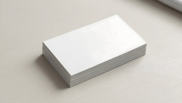 Business card mockup stack with top card blank on minimal desk background featuring soft shadow and large horizontal copy space