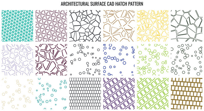 Variety of geometric cad hatch fill patterns for floor plans and building elevations in technical projects