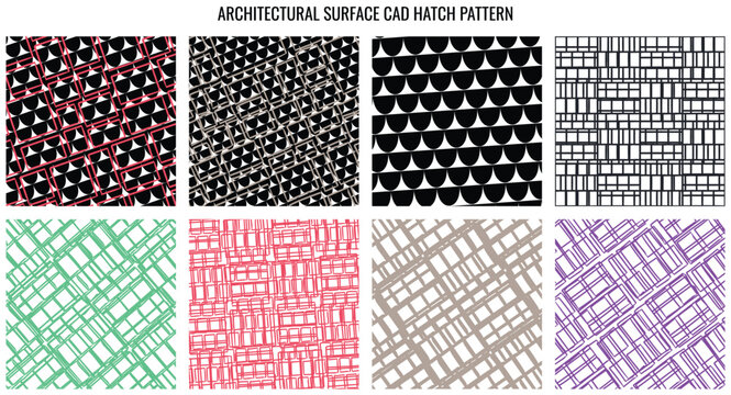Various linear cad surface hatch patterns for architectural drafting and engineering blueprint design document templates