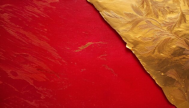 chinese abstract gold ink in red paper texture fat paint on surface background flat lay top view copy space