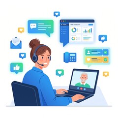Fototapeta premium Customer Support Agent Providing Online Assistance Illustration