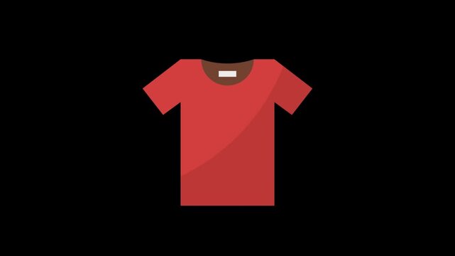 A 2D flat animation of a red t-shirt, symbolising casual wear, fashion, clothing, and retail.
