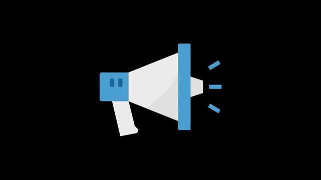 A 2D flat animation of a megaphone, symbolising advertising, promotion, marketing, and announcements.

