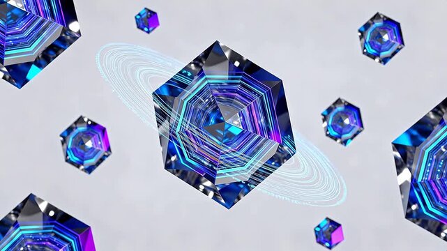 Abstract blue geometric shapes with glowing lines