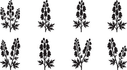 Tall delphinium or foxglove flower stalks silhouette pack © HM