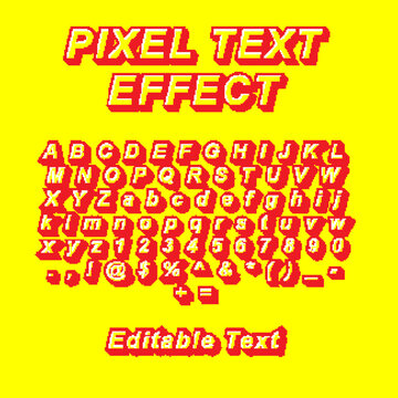 Retro 8-Bit Pixel Editable Text Effect Template with Complete Alphabet and Red 3D Shadow