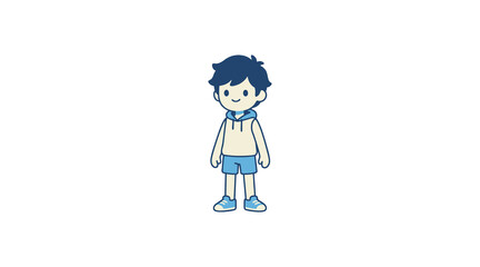 Cartoon illustration of a cheerful young boy standing.