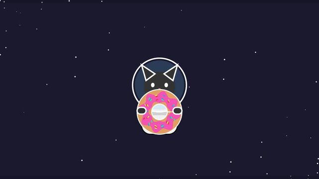 Zen space cat meditating with a pink donut in a starry cosmic universe